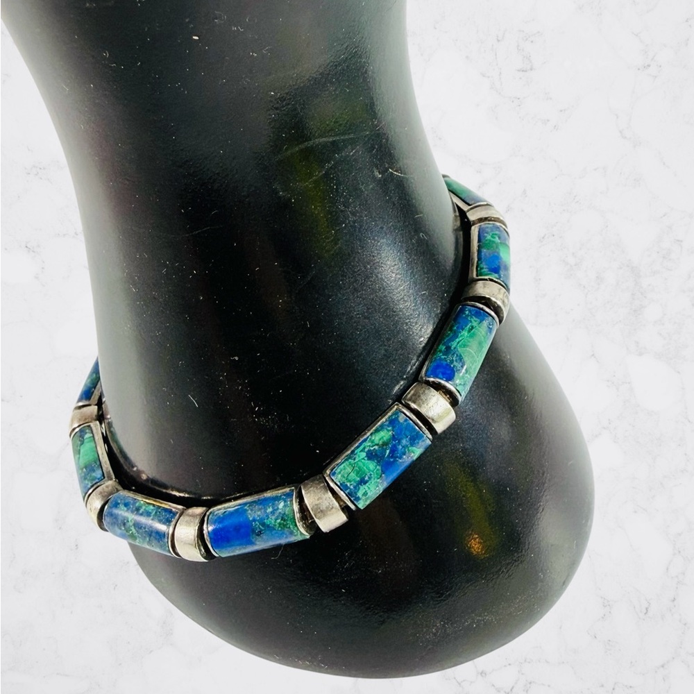 Vintage Sterling Silver 925 Navajo Azurite Malachite Bracelet 7” Southwest